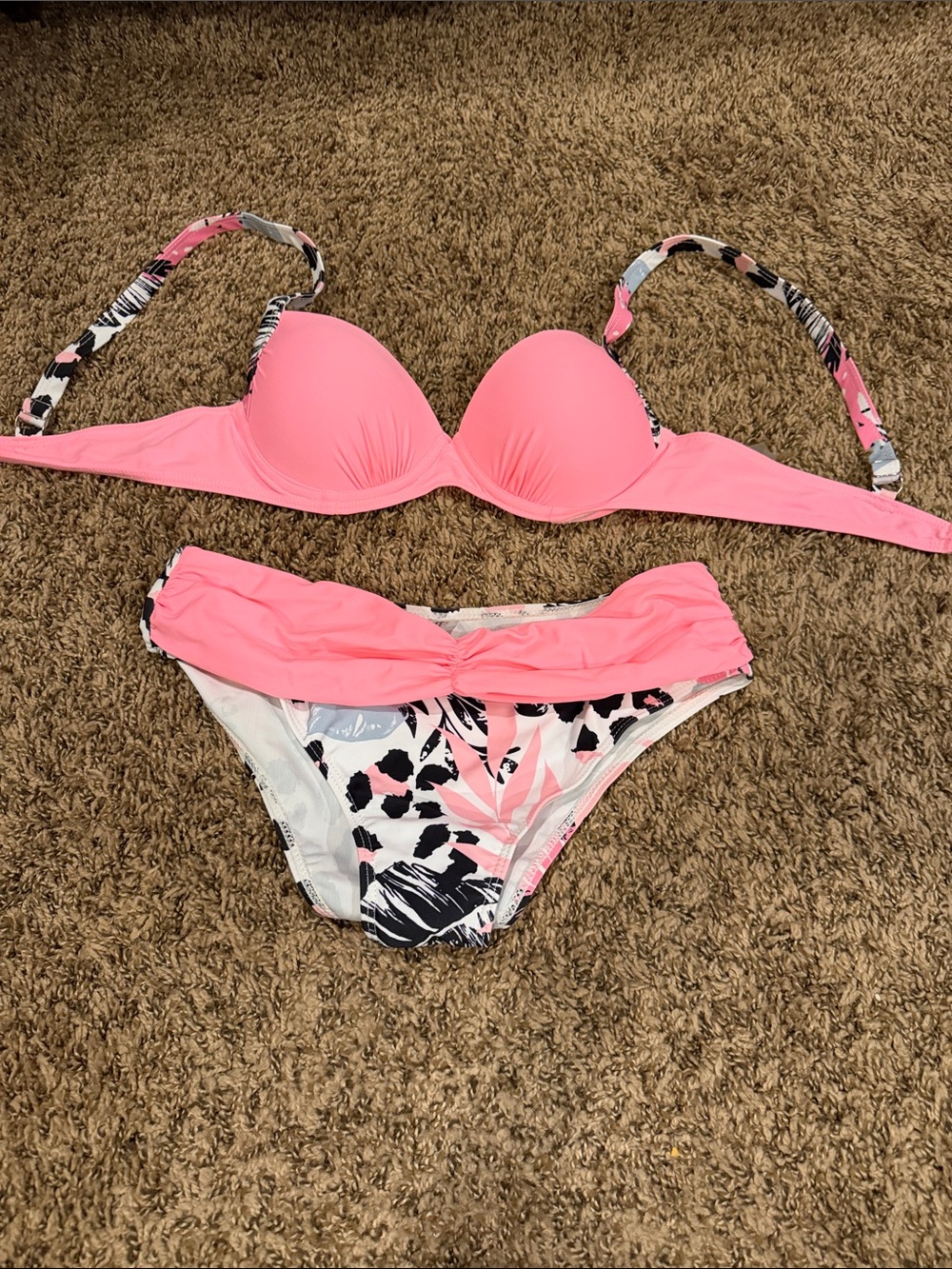 Pink Two-Piece Bikini Set with Printed Bottoms NEVER WORN!!!